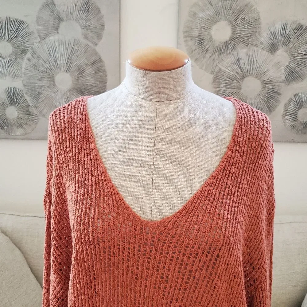 Billabong 'Feel the Breeze' Open Knit Crochet Sweater: size Large in Orange - Picture 5 of 12